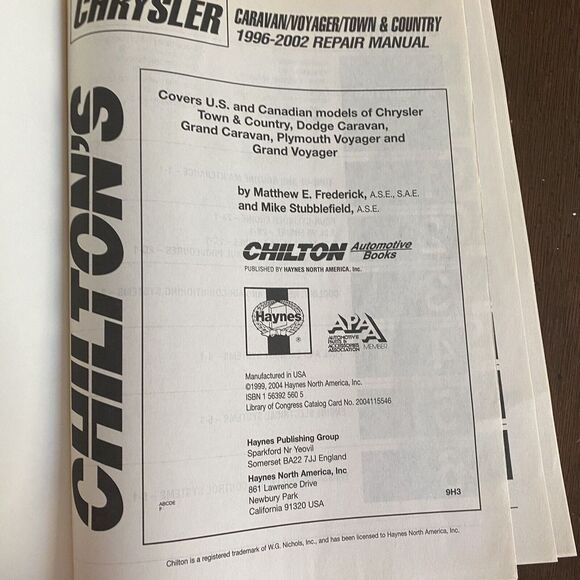 CHILTON Repair Service Manual 20302 for 1996-2002 CHRYSLER Caravan Voyager Town - Picture 4 of 15